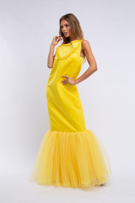 Silicone printed yellow evening dress